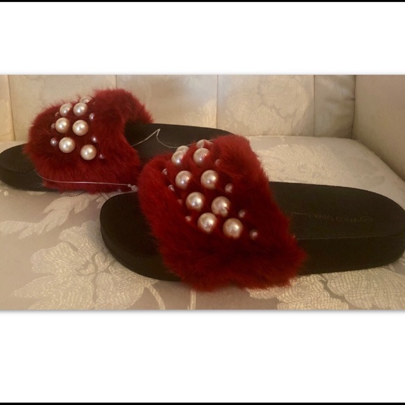 PEARL FURRY BURGUNDY EMBELLISHED SLIDE - Picture 5 of 6